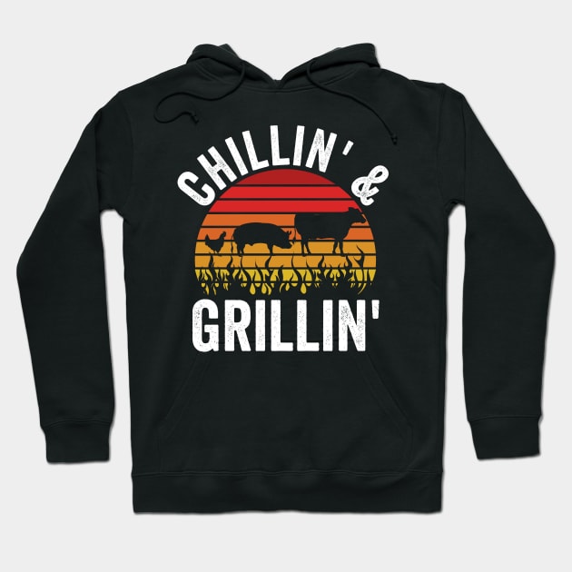 Funny Grilling Dad BBQ Season Chilling And Grilling Hoodie by Visual Vibes